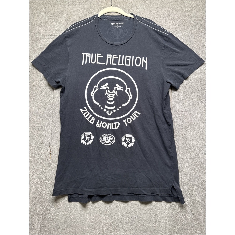 True Religion Graphic T Shirt Mens Small Black Buddha World Tour 2016 Streetwear